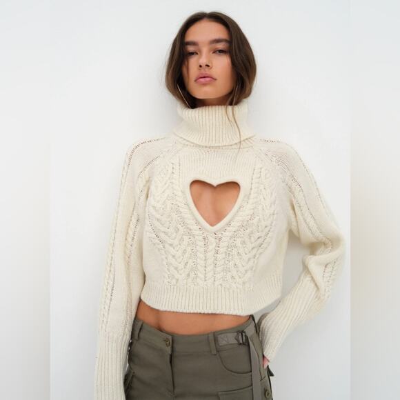 For Love & Lemons Vera Cropped Cut Out Sweater - Picture 1 of 7
